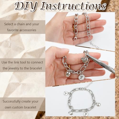 Sumalon 20 Pcs 18K Silver Plated Bracelet Chain Kit, Paperclip Alloy Link Fit Clip with Lock, Bracelet Charm for Women DIY Jewelry Making (Silver)