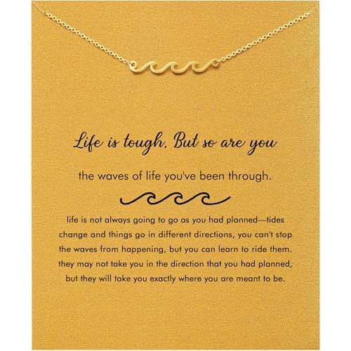 Baydurcan Dainty Gold Necklace for Women Ankh Mom Jesus Sun Star Necklace | 14K Gold Plated Pendant Necklaces Gifts for Friends Sister Mother, Birthday, Christmas, Graduation, Inspirational Gifts - style: Wave