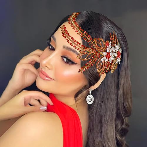 Women's Handmade Rhinestone Wedding Head Pieces | Crystal Bridal Hair Clips, Silver & Gold Wedding Party Hair Accessories - color: Red