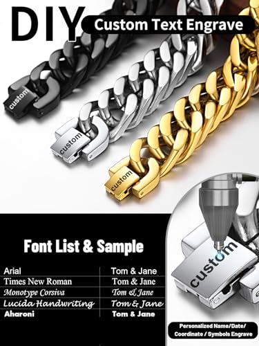 ChainsHouse Stainless Steel Cuban Link Bracelet, 6mm/8mm/12mm/17mm Width, 7.5"/8.3"/9", Black/ 18K Gold Plated Chain Wrist Bracelets for Men Women, Send Gift Box - color: V: Gold-8mm width-custom