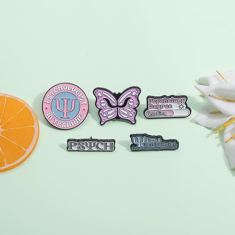 Cartoon Animal Enamel Brooch Set Cute Butterfly Duck Cat Lapel Pins for Backpacks Jacket Decoration Gifts for Friends - style: Psychology