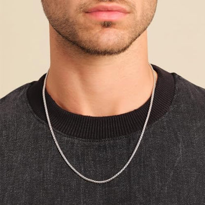 Gold Silver Necklace Chain With Adjustable Lobster Clasp, Diamond Cut Geometric Gold Beads Stationed on Dainty 2mm Cable Box Chain, 16 Inches Rolo Oval Figaro Link Singapore Chain. - color: Silver05