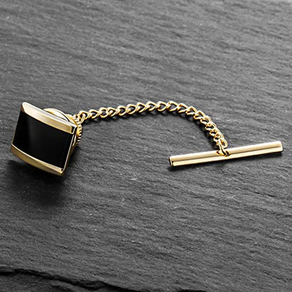 HAWSON Black Stone Tie Tack for Men Tie Pin with Chain for Wedding Birthday Anniversary Party - color: gold tone 3