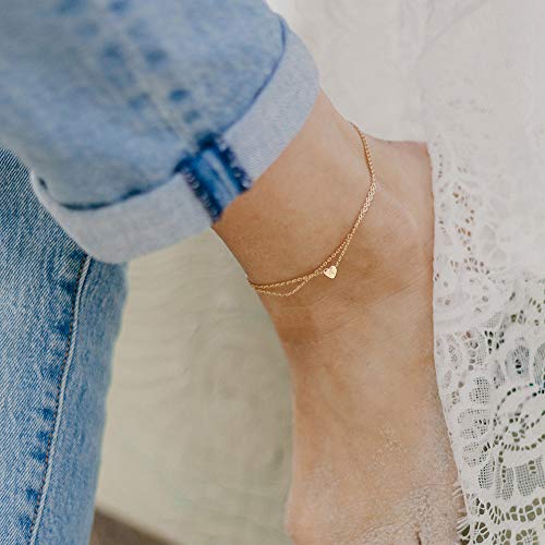 Ankle Bracelets for Women, 14K Gold Plated Dainty Layered Heart Initial Anklets for Women Gifts - style: T