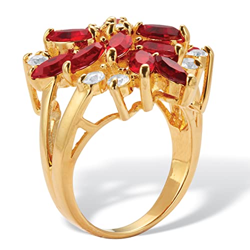 PalmBeach 18K Yellow Gold Plated Marquise Shaped Green Red or Blue and White Crystal Ring. Size 8