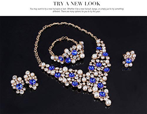 Womens Luxury Africa Dubai 18k Gold Plated Jewelry Sets Wedding Rhinestone Crystal Bib Statement Necklace Earrings Set for Brides Party Prom - color: Luxurious Pearl Crystal Jewelry Set