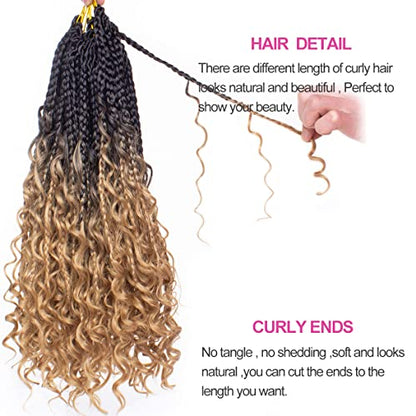 Unionbeauty 24 Inch 8 Packs Boho Box Braids Crochet Hair Curly Ends Goddess Box Braids Crochet Hair for Black Woman Bohemian Hippie Braids Pre-looped Ombre Synthetic Braiding Hair Extension 1B/27# - color: 1B/27#, size: 24 Inch (Pack of 8)