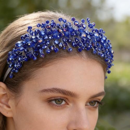 Denifery Large Crystal Headband for Wedding Bridal Hair Band Headpiece for Party Prom Hair Accessories (blue) - color: blue
