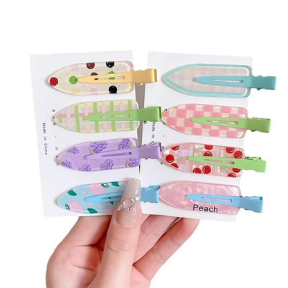 10PCS Colorful Mini Snap Hair Clips Set for Women, Thin Acrylic Barrettes for Bangs, Lightweight No Mark Hairpins, Pastel Fruit Pattern Styling Clips for Daily Use