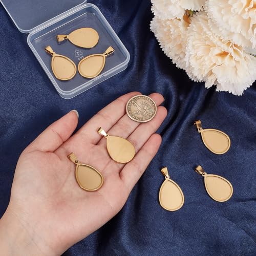1 Box 10Pcs Gold Teardrop Bezel Pendant Trays Stainless Steel Cabochon Bezel Bulk Stylish Water Drop Shaped Bezel Pendant Trays for Jewelry Making Bracelet Necklace DIY Crafts Adult Beginner - style: gold drop