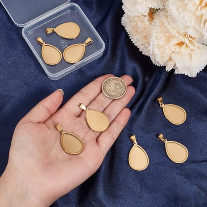 1 Box 10Pcs Gold Teardrop Bezel Pendant Trays Stainless Steel Cabochon Bezel Bulk Stylish Water Drop Shaped Bezel Pendant Trays for Jewelry Making Bracelet Necklace DIY Crafts Adult Beginner - style: gold drop