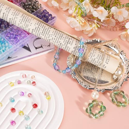 XSEINO 24 Colors 1200PCS Transparent Gradient Glass Beads Kit 6mm DIY Craft Glass Beads, Fit for Bracelets, Jewelry Making, Necklace - color: Gradient Series