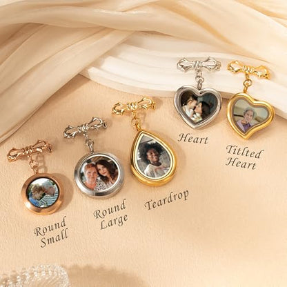 Personalized Photo Wedding Bouquet Charm, Double Sided Round Glass Photo Locket Pendant Pin Brooch, Handmade Memorial Picture Frame Bridal Shower Gift For Bride & Groom - color: Round Large - Rose Gold