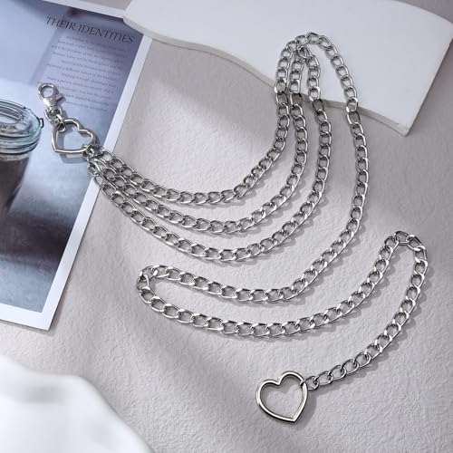 3 Layered Metal Waist Chain Belt for Women Moon & Sun Belly Belt Body Chain Jewelry for Dress Jeans - color: Silver-heart