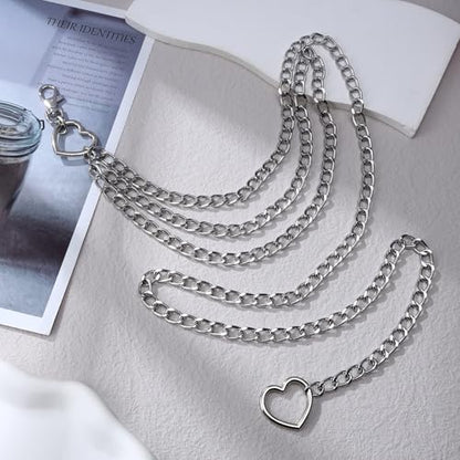 3 Layered Metal Waist Chain Belt for Women Moon & Sun Belly Belt Body Chain Jewelry for Dress Jeans - color: Silver-heart