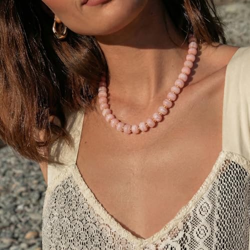 Chunky Colorful Choker Necklace for Women - Summer Beach Round Resin Beads Necklace, Trendy Statement Summer Beach Jewelry Birthday Gifts for Vacation Holiday - color: 14mm Soft Pink Beads