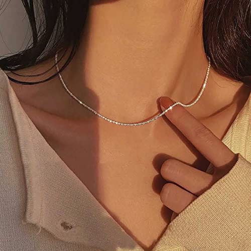 Herringbone Choker Necklace Set Double Layer Snake Chain Herringbone Chain Necklace Layering Necklace Set Cuban Chain Necklace for Women - style: 2Layered Shiny Rope Chain-SL