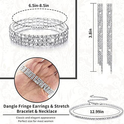 4 Pieces Rhinestone Jewelry SetClutch Purse Prom Jewelry Sets Wedding Bridal Jewelry Rhinestone Necklace Dangle Ear ClipCrystal Jewelry Set Wedding Party (Cute Style)