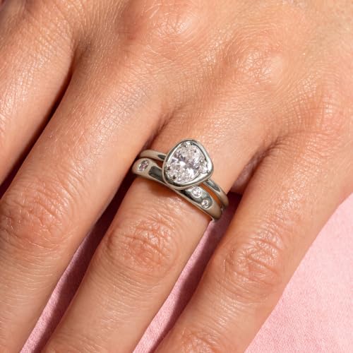 18K Gold & Silver Plated Stackable Ring Set for Women, CZ Curved Wave Stacking Bands, Statement Promise Rings for Wedding Engagement, Trendy Dainty Jewelry Gift - color: Silver 3
