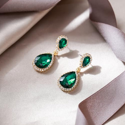 EVER FAITH Women's Austrian Crystal Wedding Tear Drop Dangle Earrings | Bridal Prom Jewelry for Bride Bridesmaid - color: Green