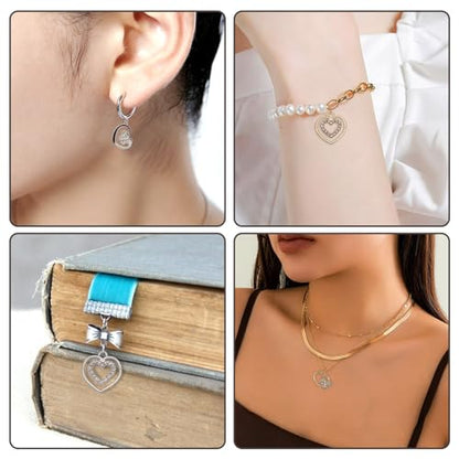 Elecrelive Crystal Heart Charms Rhinestone Heart Pendants Valentine Charms for Necklace Bracelet Earring Wedding Jewelry - color: Gold Silver, 24pcs