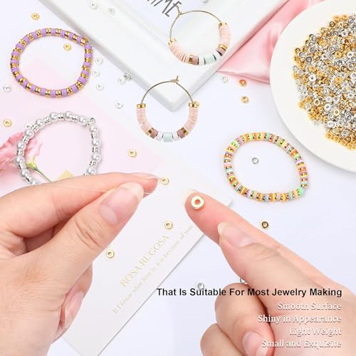 1500pcs 6mm Gold Silver Flat Round Spacer Beads for Jewelry Making | CCB Material Gold Plated, for DIY Necklace Bracelet Earrings, 2mm Hole Easy Threading,Flat Round Disc Loose Spacer Bead ﻿ - color: Silver & Gold