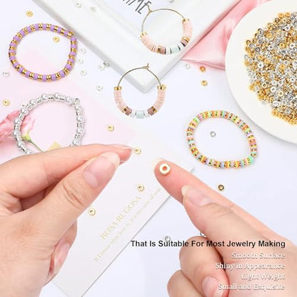 1500pcs 6mm Gold Silver Flat Round Spacer Beads for Jewelry Making | CCB Material Gold Plated, for DIY Necklace Bracelet Earrings, 2mm Hole Easy Threading,Flat Round Disc Loose Spacer Bead ﻿ - color: Silver & Gold