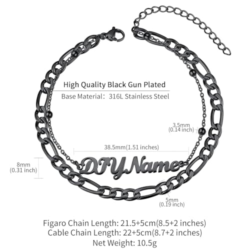 ChainsHouse Double Layer Anklet Bracelet for Women,Adjustable Chain Anklets Stackable Dainty Anklets,Stainless Steel/Gold Plated/Black Ankle Jewelry Gifts - color: C-Black-Figaro Chain