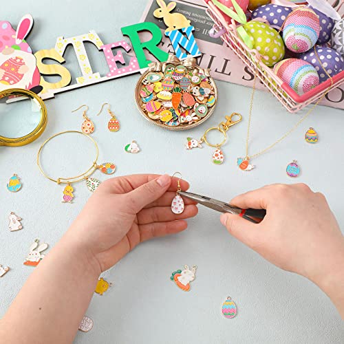 SANNIX 110Pcs Easter Charms, Easter Charms for Jewelry Making, Assorted Egg Chick Bunny Rabbit Bulk Gold Enamel Charm Spring Pendants for Crafts Bracelet Necklace Earrings - style: Easter Charms