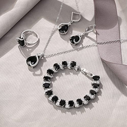 EVER FAITH Pear Cubic Zirconia Wedding Jewelry Set for Bride Bridesmaid - color: Black Silver-Plated-Brass