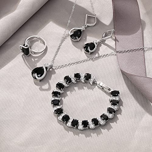 EVER FAITH Wedding Jewelry Set for Bride Bridesmaid, Glamour Teardrop Cubic Zirconia Pendant Necklace Earrings Tennis Bracelet Open Ring Sets for Birthday/Valentine's Day/Mother's Day/Christmas - color: A_Black Silver-Plated-Brass