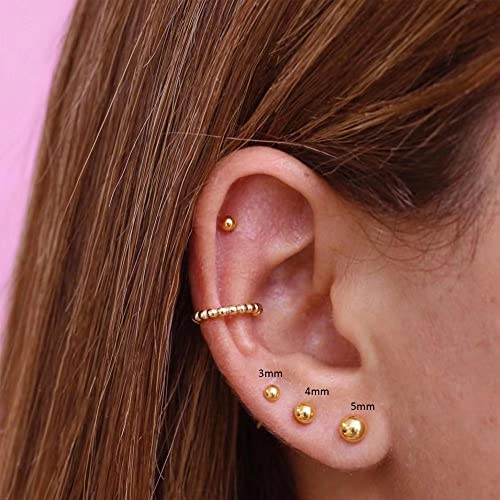 Titanium Ball Earrings Hypoallergenic Studs for Women Men Sensitive Ears Black 3mm 4mm 5mm Titanium Backs - style: 3mm PVD gold