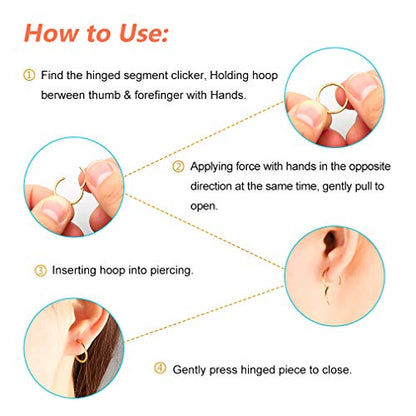 4Pcs 16G 18G 20G Surgical-Steel-Piercing-Ring-Nose-Rings-Hinged-Hoop-Earrings,6mm 8mm 10mm 12mm Seamless Stainless Steel Clicker Eyebrow Septum Piercing Hoop,Sliver Black Gold Rose Gold Rainbow Body Jewelry Set - color: 16G Gold