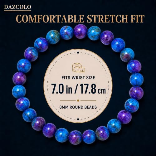 8mm Natural Crystal Stretch Bracelet | Handmade Round Stone Bead Bracelet, Runs Large, Meditation Yoga Gift for Women & Men - color: Multi Azurite