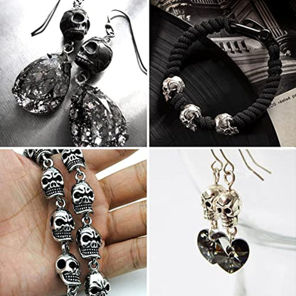 Elecrelive 40Pcs Halloween Skulls Head Beads Skeleton Skull Head Large Hole Beads 4 Colors Gothic Charms for Necklace Bracelets Earrings Jewelry Making - color: 4 Colors