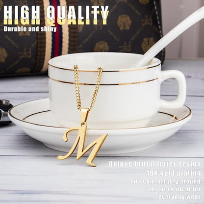 Suweibuke Initial Necklace for Men Women Boys Girls, 18K Gold Plated 26 Letters Pendant Necklace, Personalized Jewelry Gifts - color: Gold--1M