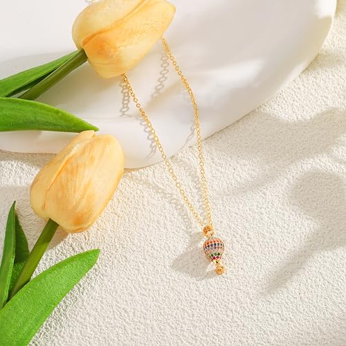 Starain Heart Necklaces for Women Dainty Cubic Zirconia Love Heart Pendant Necklace 18K Gold Plated Chain Trendy Stuff Jewelry - color: L Gold Hot Air Balloon