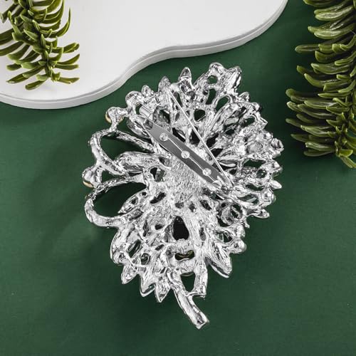 SELOVO Big Large Flower Bow Brooch Scarf Decoration Brooch Pin Gold Tone - color: Clear&Silver-tone