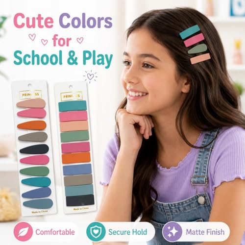 Bphne 20 Pcs Matte Non-Slip Snap Hair Clips for Women, Solid Teardrop & Rectangle Barrettes, Small Metal Pins for Thin Fine Hair, No Crease Lightweight for Everyday Makeup - color: Solid