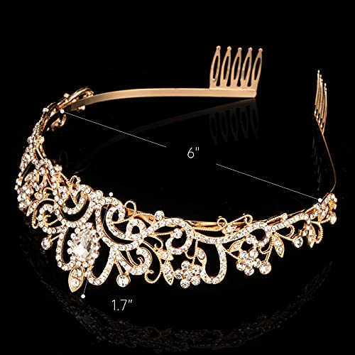 Crystal Tiara Crowns For Women Girls Princess Elegant Crown with Combs Women's Headbands Bridal Wedding Prom Birthday Party - color: Gold Crown 5PCS, size: 5Pcs