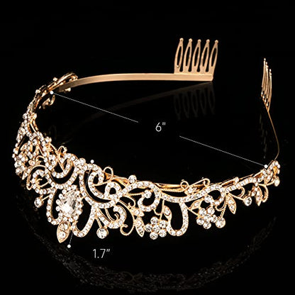 Crystal Tiara Crowns For Women Girls Princess Elegant Crown with Combs Women's Headbands Bridal Wedding Prom Birthday Party - color: Gold Crown 5PCS, size: 5Pcs