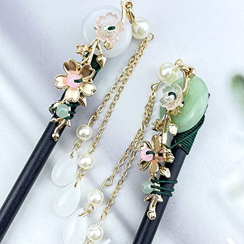 4 Pcs Japanese Chinese Hair Stick Retro Wooden Hairpin Flower Hair Chopsticks Vintage Hanfu Pins Headdress Classic Hair Fork for Long Hair Women