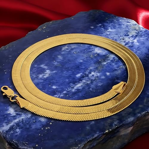LIFETIME JEWELRY 5mm Flexible Gold Herringbone Necklace for Women & Men - 24k Real Gold Plated Chain - with Lifetime Replacement - color: Gold, size: 16 inches