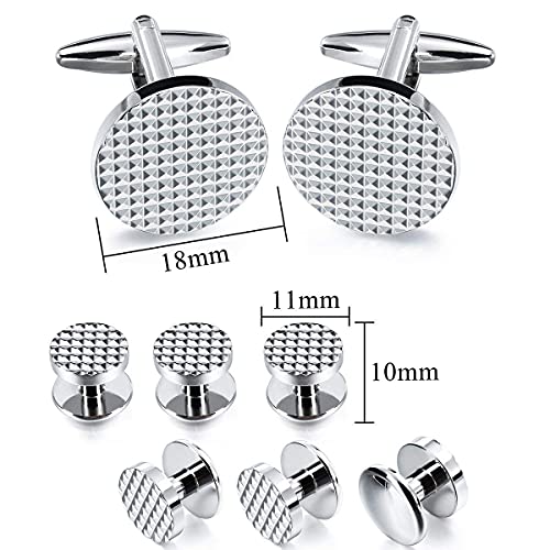HAWSON Silver/Gold Cufflinks for Men with Tuxedo Shirt Studs,Men Accessories Jewelry with Gift Box,Gifts for Family,Best Friend on Wedding Business Birthday Anniversary - color: Silver ( Cufflinks with 6 pcs studs)