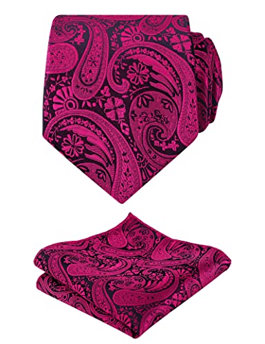 Alizeal Mens Gradient Paisley Necktie and Pocket Square Set | Elegant Design Perfect for Weddings Banquets Business Formal Events - color: 170-black+hot Pink