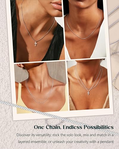 YADOCA Silver Stainless Steel Necklace for Women Non Tarnish - 1mm Thin & Strong Silver Chain Necklace 3Pcs Hypoallergenic Waterproof Summer Beach Jewelry Gift Size 16 18 20 22 24 28 30 Inches