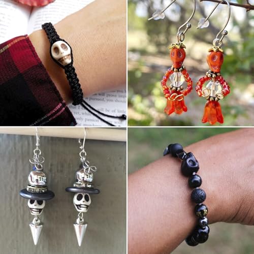 Elecrelive 40Pcs Skull Glass Beads Halloween Skeleton Head Beads Mixed Color for Necklace Gothic Bracelets Earrings Jewelry Making - color: Mix Colors