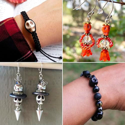 Elecrelive 40Pcs Skull Glass Beads Halloween Skeleton Head Beads Mixed Color for Necklace Gothic Bracelets Earrings Jewelry Making - color: Mix Colors