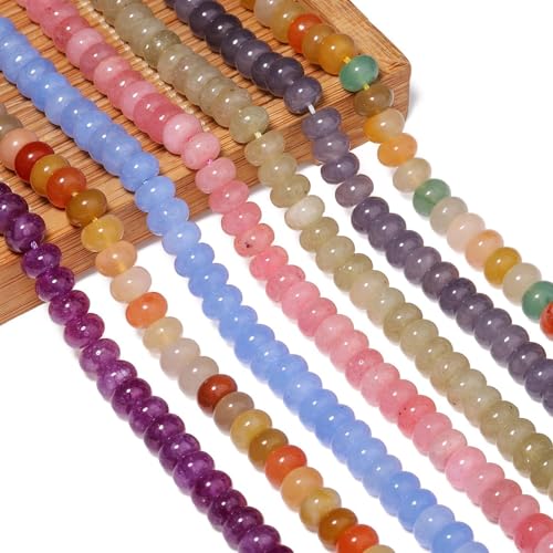 Songxi 5x8mm Natural Golden Silk Jade Beads, 75PCS Spacer Round Loose Abacus Beads for Jewelry Making, Gemstone for Bracelet Necklace Earrings, Arts and Crafts - color: Golden Silk Jade