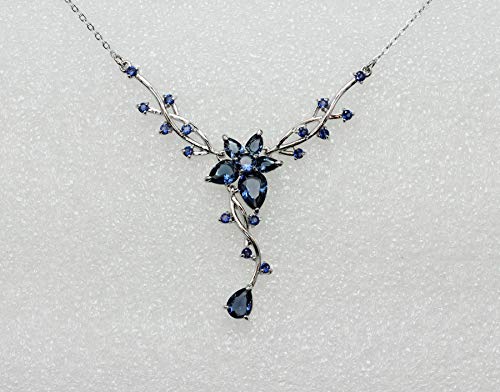 Faship Gorgeous CZ Crystal Floral Necklace Earrings Set - color: Navy Blue
